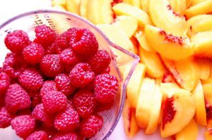 peaches and raspberries