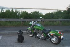 motorcycle by Lake Winnipesaukee
