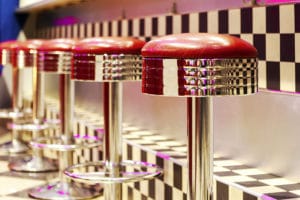 Retro Diner with red bar stools at a Laconia Restaurant