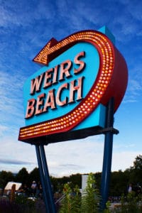 Weirs Beach NH sign on of the best things to do in Laconia NH