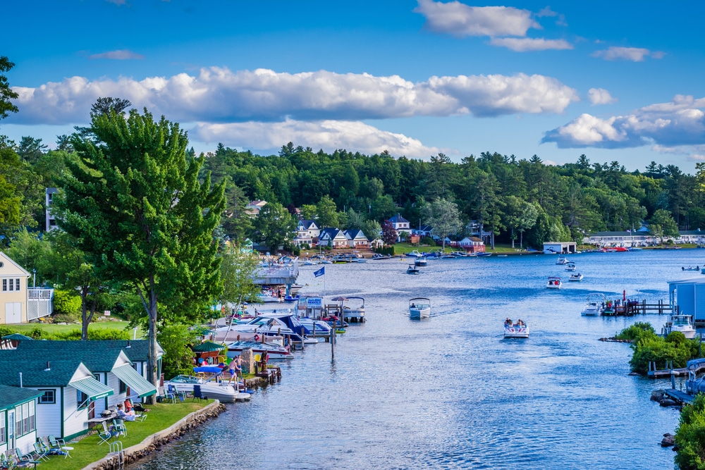 View of boats on the lakes - one of the best things to do in Laconia, NH