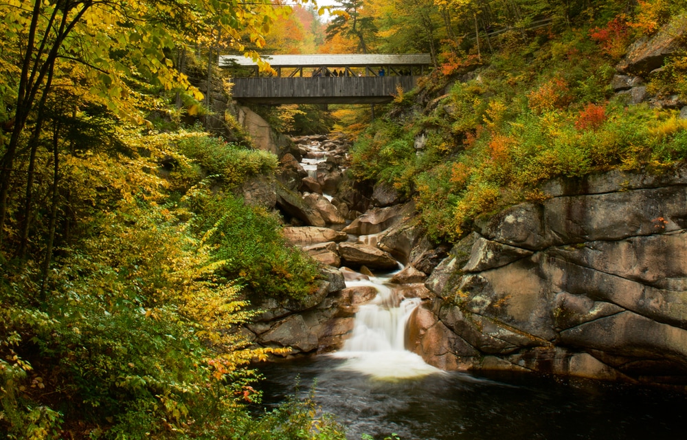 The beautiful Flume Gorge at Franconia Notch State Park in New Hampshire